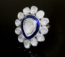 Load and play video in Gallery viewer, 1.75 CTW Diamond Polki Blue Enamel Solitaire Ring
